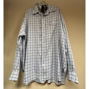 Faconnable Men's White/Blue Plaid Button Down Shirt XL Long Sleeve Casual Italy